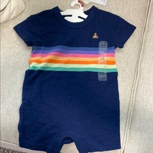 Navy Baby Romper with Rainbow Stripes